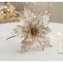 Fleur décorative pour sapin ROSE 200 mm / Doré