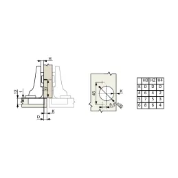 Charnière CLIP semi-appliquée avec amortisseur et embase 3D
