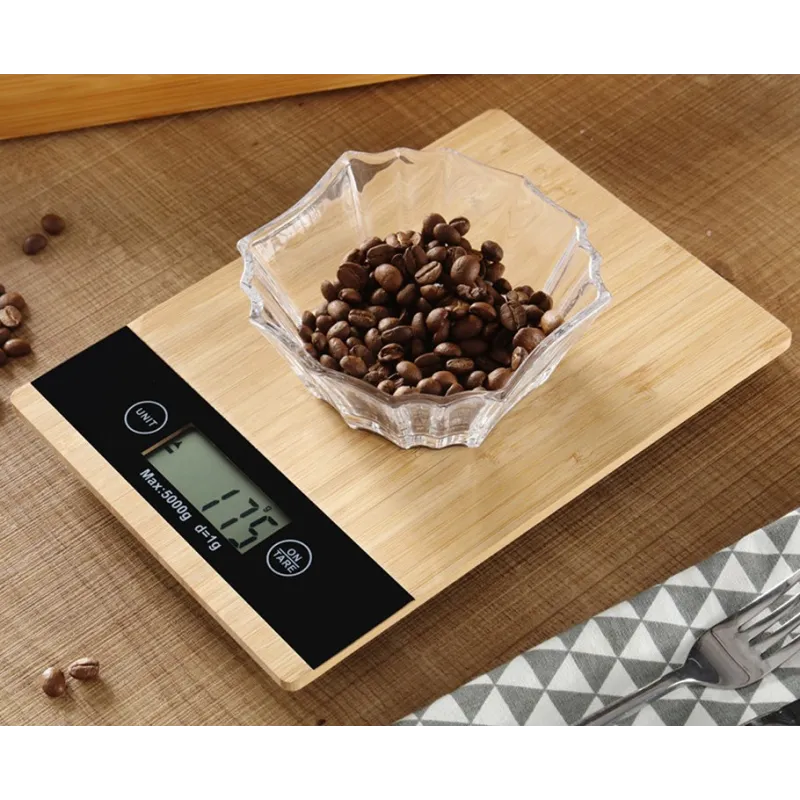 Balance de cuisine avec écran LCD, 5 kg / bambou
