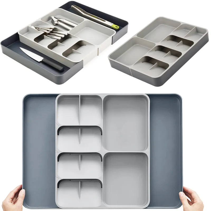 Range-couverts réglable en plastique PLASTICO / Blanc-anthracite