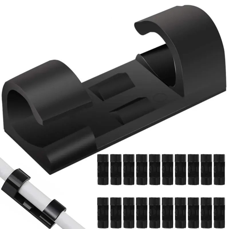 Lot de 20 serre-câbles autocollants / Noir mat