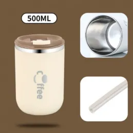 Gourde isotherme design avec paille GLAMM 500 ml / Marron