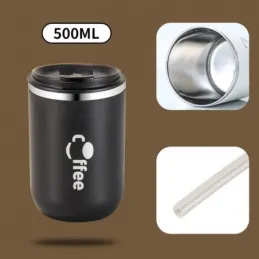 Gourde isotherme design avec paille GLAMM 500 ml / Noir