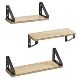 Set 3ks poličiek REGALO Shelf / Čierna matná - bledé drevo