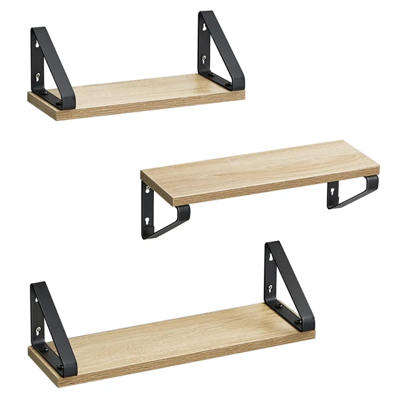 Set 3ks poličiek REGALO Shelf / Čierna matná - bledé drevo