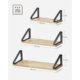 Set 3ks poličiek REGALO Shelf / Čierna matná - bledé drevo