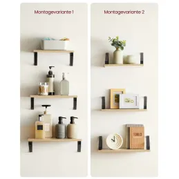 Set 3ks poličiek REGALO Shelf / Čierna matná - bledé drevo