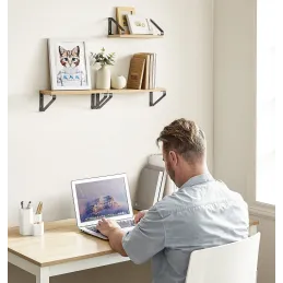 Set 3ks poličiek REGALO Shelf / Čierna matná - bledé drevo