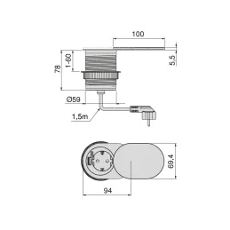 Prise électrique VERTIKAL FAT 1x230V + 2xUSB A+C SCHUKO / Inox