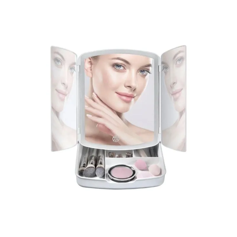 Miroir cosmétique avec éclairage LED et organiseur MIRACLE / Blanc