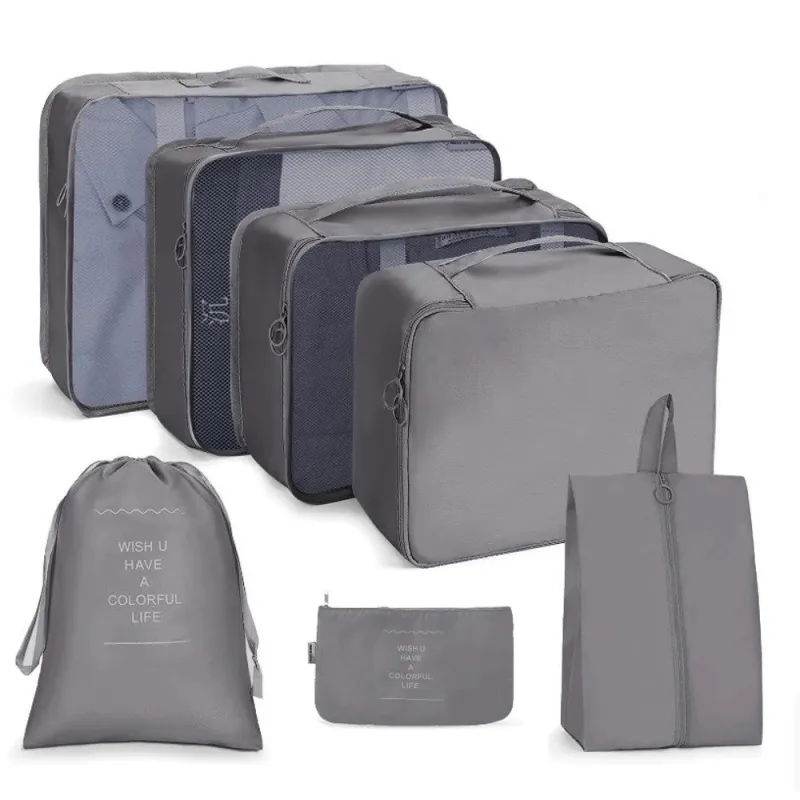 Set de voyage 7 pièces pour vêtements et produits cosmétiques TRAVEL / Gris