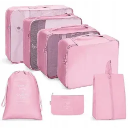 Set de voyage 7 pièces pour vêtements et cosmétiques TRAVEL / Rose