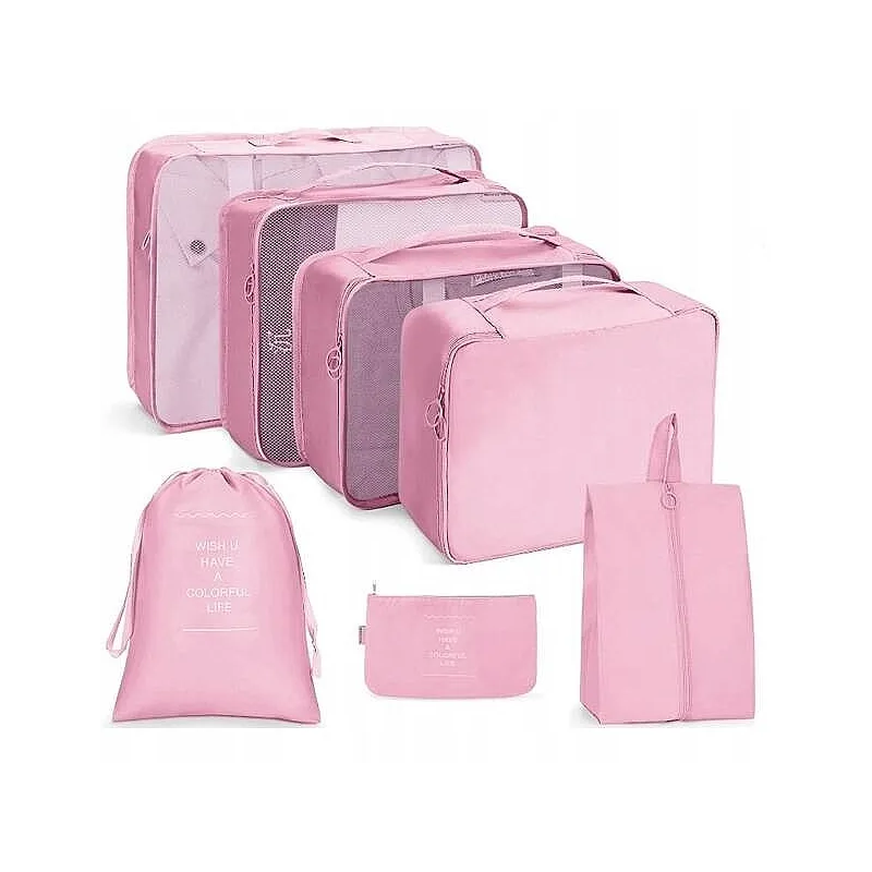 Set de voyage 7 pièces pour vêtements et cosmétiques TRAVEL / Rose