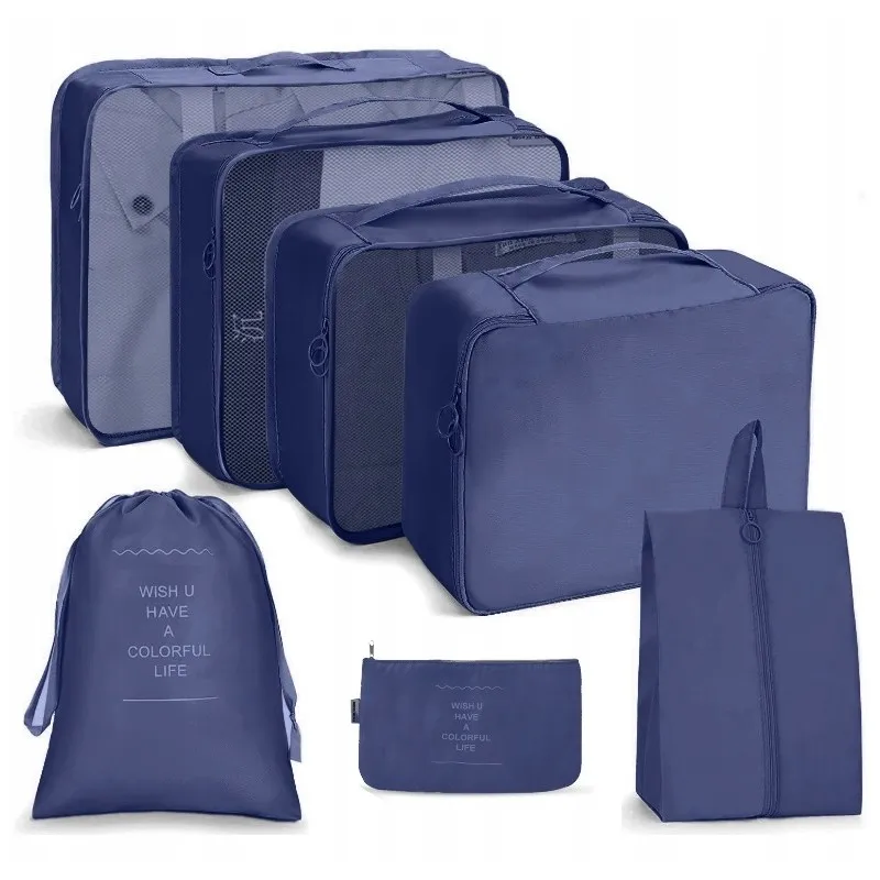 Set de voyage 7 pièces pour vêtements et produits cosmétiques TRAVEL / Bleu