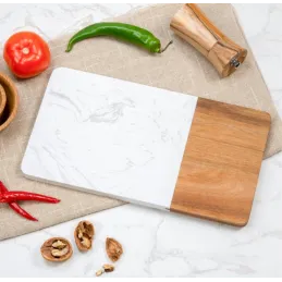 Planche à découper MARBLE LUX / Bois naturel + marbre blanc