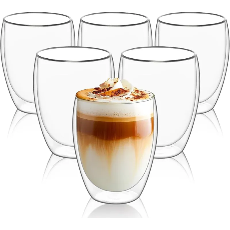 Lot de 6 verres thermiques pour café et boissons VIVALTO, 325 ml / transparents