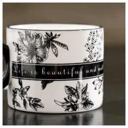 Coffret cadeau de 2 tasses à café LIFE / blanc-noir