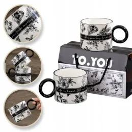 Coffret cadeau de 2 tasses à café LIFE / blanc-noir