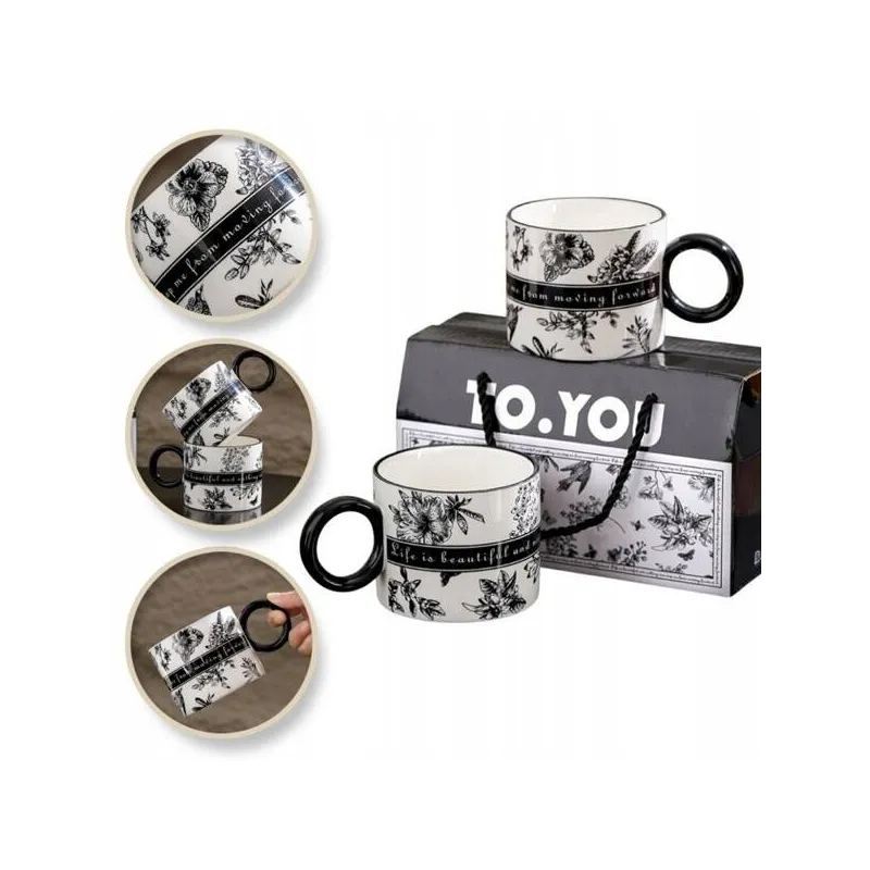 Coffret cadeau de 2 tasses à café LIFE / blanc-noir