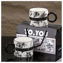 Coffret cadeau de 2 tasses à café LIFE / blanc-noir