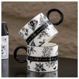 Coffret cadeau de 2 tasses à café LIFE / blanc-noir