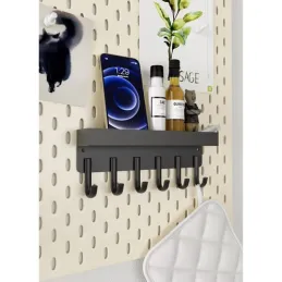 Patère murale avec étagère LUGARA / Noir mat