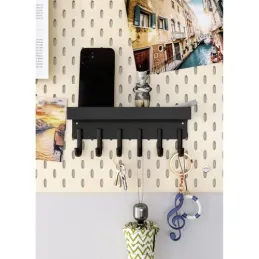 Patère murale avec étagère LUGARA / Noir mat