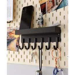 Patère murale avec étagère LUGARA / Noir mat