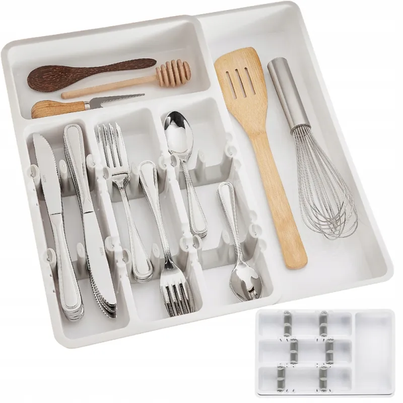 Range-couverts réglable en plastique avec compartiments AMARO / Blanc