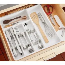Range-couverts réglable en plastique avec compartiments AMARO / Blanc