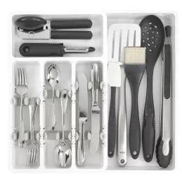 Range-couverts réglable en plastique avec compartiments AMARO / Blanc