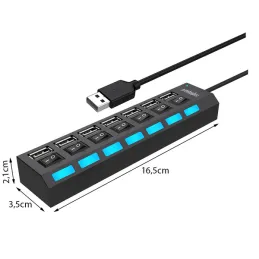 Hub USB 2.0 7 ports USB-A / Noir mat
