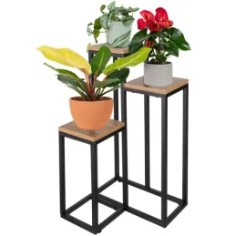 Support à fleurs à 3 niveaux GARDEN / Noir - bois