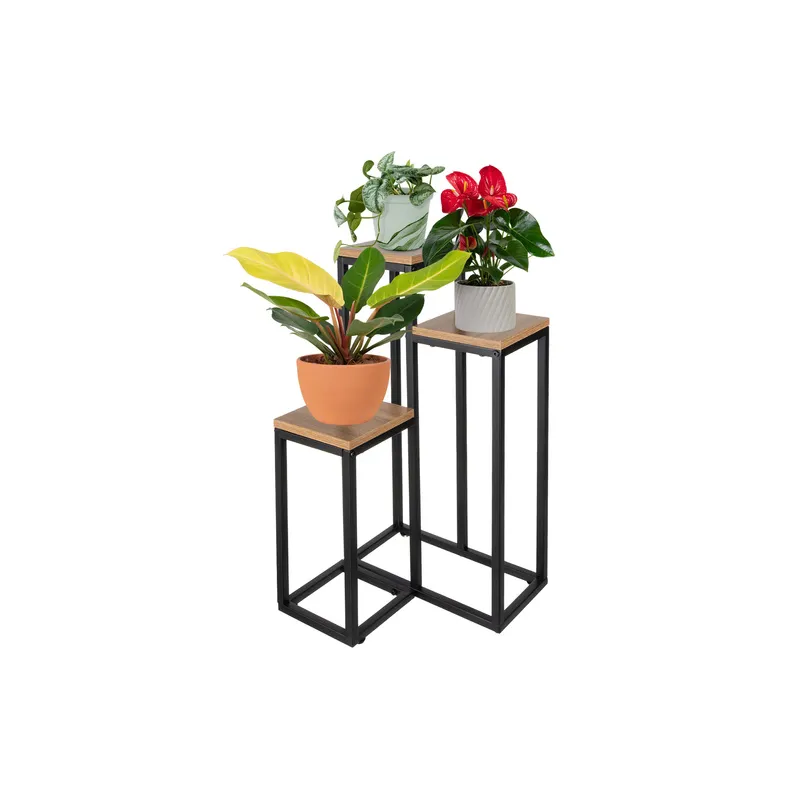 Support à fleurs à 3 niveaux GARDEN / Noir - bois