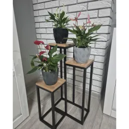 Support à fleurs à 3 niveaux GARDEN / Noir - bois