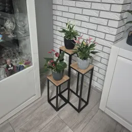 Support à fleurs à 3 niveaux GARDEN / Noir - bois