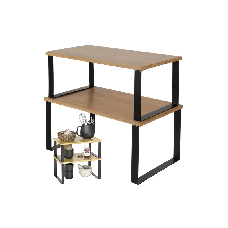 Set de 2 étagères de rangement de cuisine STAND / Noir – bois