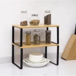 Set de 2 étagères de rangement de cuisine STAND / Noir – bois