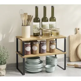 Set de 2 étagères de rangement de cuisine STAND / Noir – bois