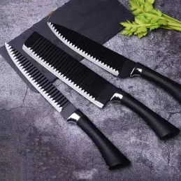 Set de 6 couteaux de cuisine avec ciseaux et éplucheur LEATHER / Noir