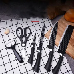 Set de 6 couteaux de cuisine avec ciseaux et éplucheur LEATHER / Noir