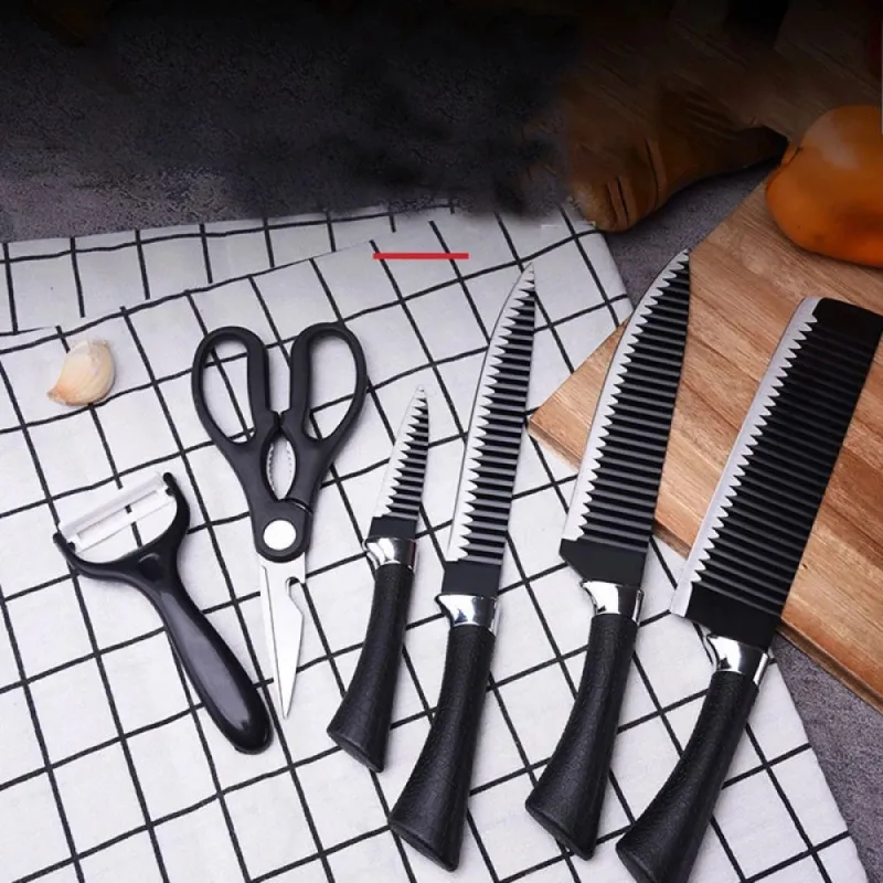 Set de 6 couteaux de cuisine avec ciseaux et éplucheur LEATHER / Noir