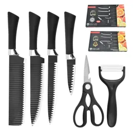 Set de 6 couteaux de cuisine avec ciseaux et éplucheur LEATHER / Noir