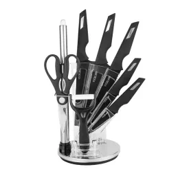 Ensemble de 8 couteaux de cuisine en acier inoxydable avec support FIT / Noir