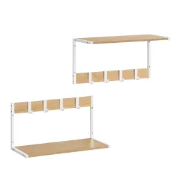 Lot de 2 patères murales BROOKLYN / blanc – bois clair