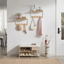 Lot de 2 patères murales BROOKLYN / blanc – bois clair