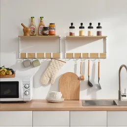 Lot de 2 patères murales BROOKLYN / blanc – bois clair