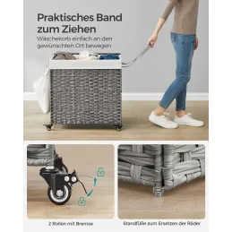 Panier à linge en rotin ASTRA 140 L / Noir