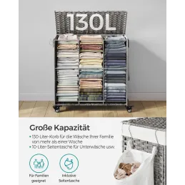 Panier à linge en rotin ASTRA 140 L / Noir