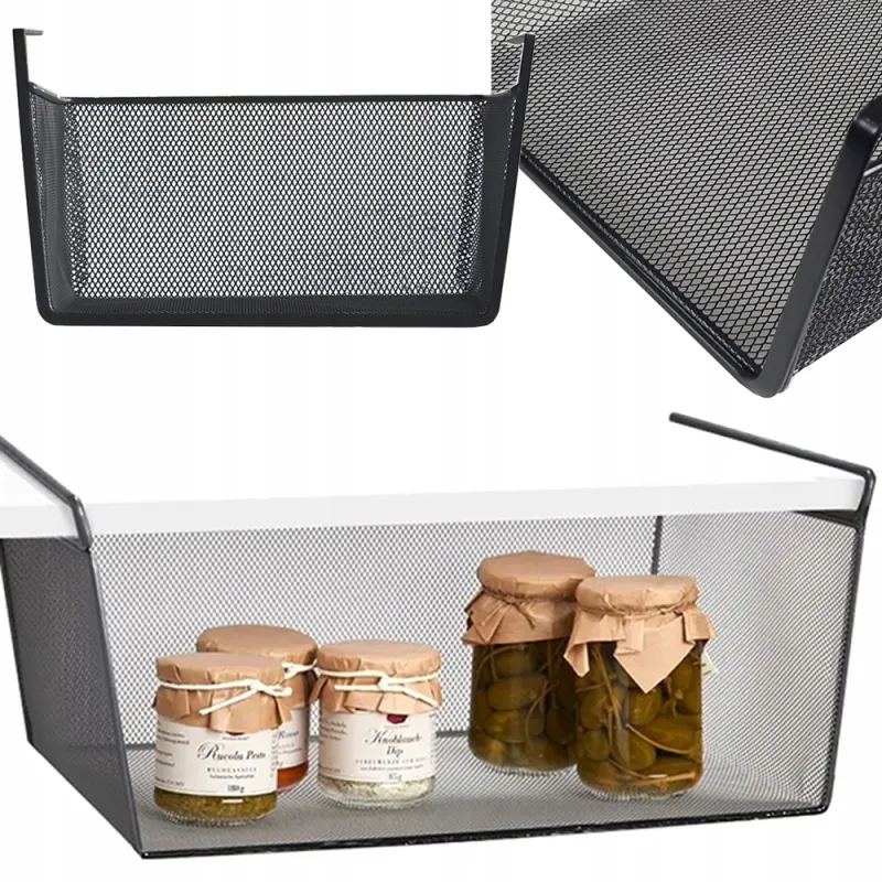Panier métallique sous étagère PRACTICAL / Noir mat